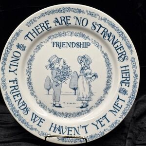 Decorative Friendship Plate Blue White‎ Childrens Scene Gift Collectible